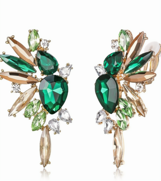 BLOOM Emerald Green Rhinestone Embellished Earrings