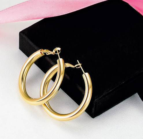 14K GP Stainless Steel Hoop Earrings 5 mm