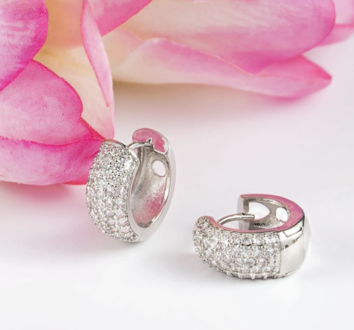 Bridal Cubic Zirconia Micro Pave CZ Huggie Hoop Earrings 7mm