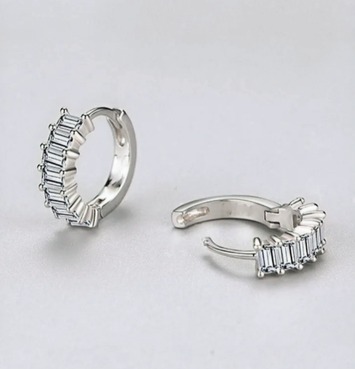 Baguette Style Immitation Diamond Earrings