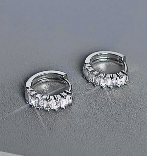 Baguette Style Immitation Diamond Earrings