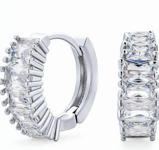 Baguette Style Immitation Diamond Earrings