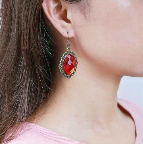 Teardrop Red Dangle Earrings, Vintage Gothic Earrings