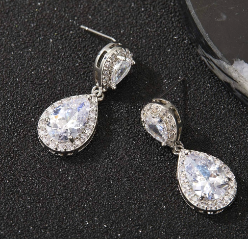 Cubic Zirconia Teardrop Bridal Wedding Earrings
