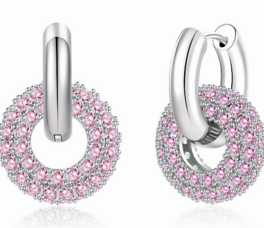 Double Ring Earrings With Zirconia Pendant