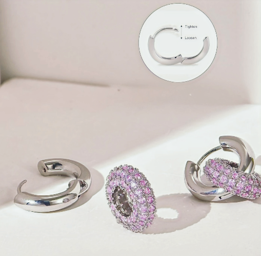 Double Ring Earrings With Zirconia Pendant