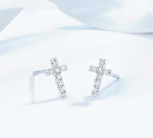 Cross Sterling Silver 925 Earrings 10 mm