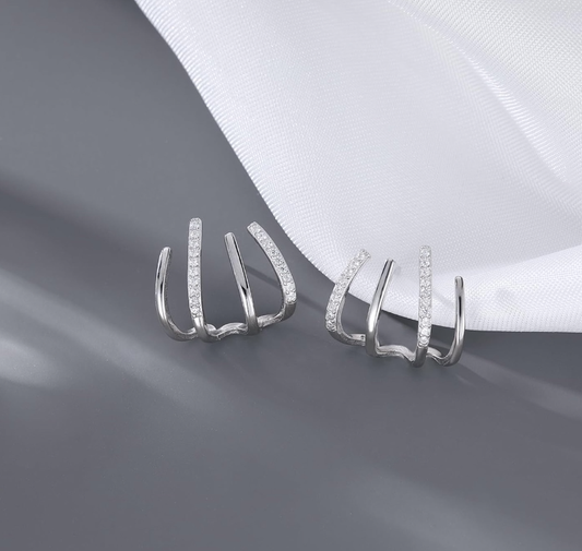 925 Sterlong Silver CZ Half Hoop Earrings